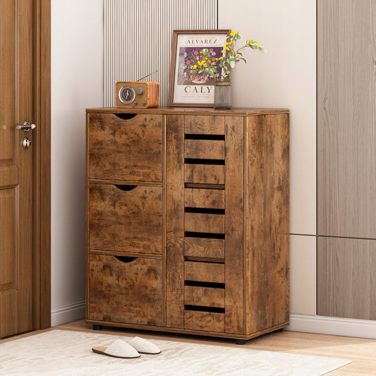 Komoda do salonu ciemny brąz szafka pojemna drewniana półki loft 3 szuflady