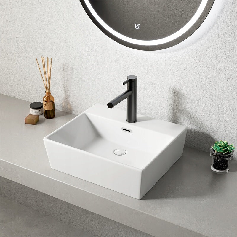 Umywalka ceramiczna stawiana biała nablatowa prostokątna duża 41 x 36 cm