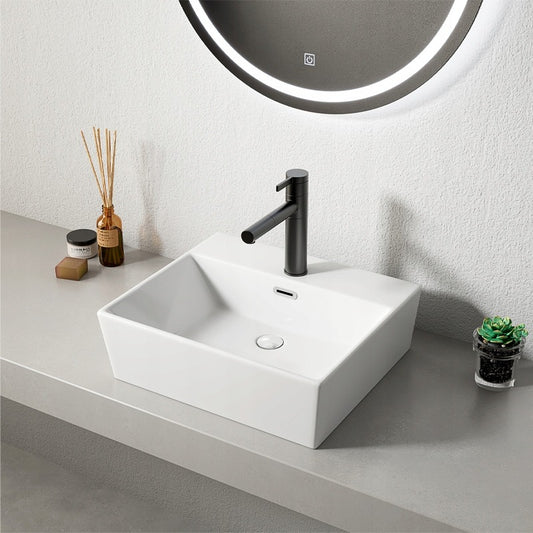 Umywalka ceramiczna stawiana biała nablatowa prostokątna duża 41 x 36 cm