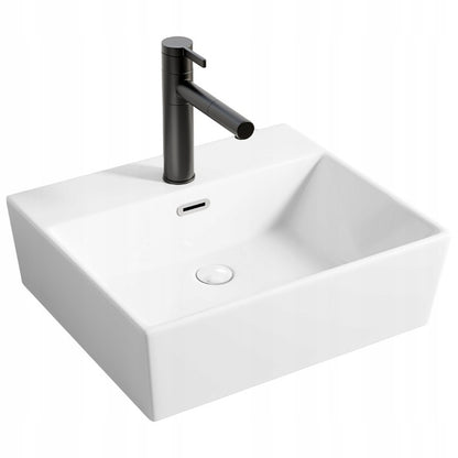 Umywalka ceramiczna stawiana biała nablatowa prostokątna duża 41 x 36 cm