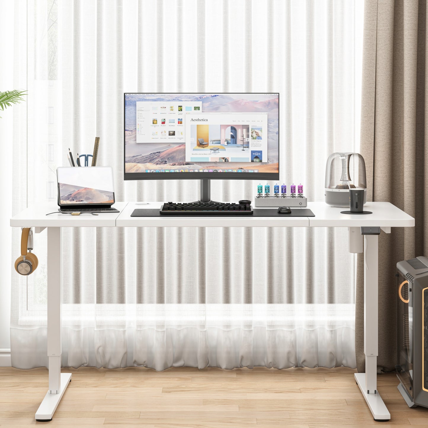 Biurko Elektryczne Podnoszone Białe 160x80 Regulowane Wysokości 72-118 cm