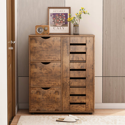 Komoda do salonu ciemny brąz szafka pojemna drewniana półki loft 3 szuflady