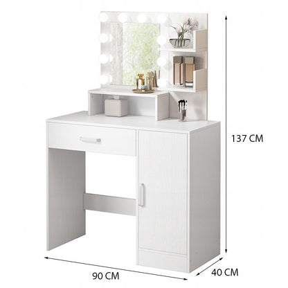 Toaletka kosmetyczna z lustrem led - biała, 90 cm