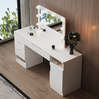 Toaletka do makijażu biała z lustrem LED - 153,5 cm