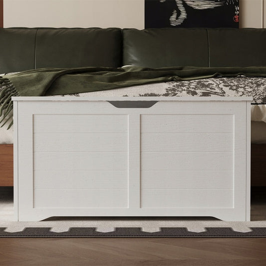 Drewniana duża skrzynia przechowywania biała kufer na koce pościel loft