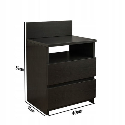 Szafka nocna 40cm stolik komoda 2 szuflady czarna loft nowoczesna sypialnia