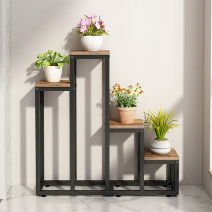 Rustykalny stojak na rośliny 4 półki – regał na doniczki do domu i ogrodu