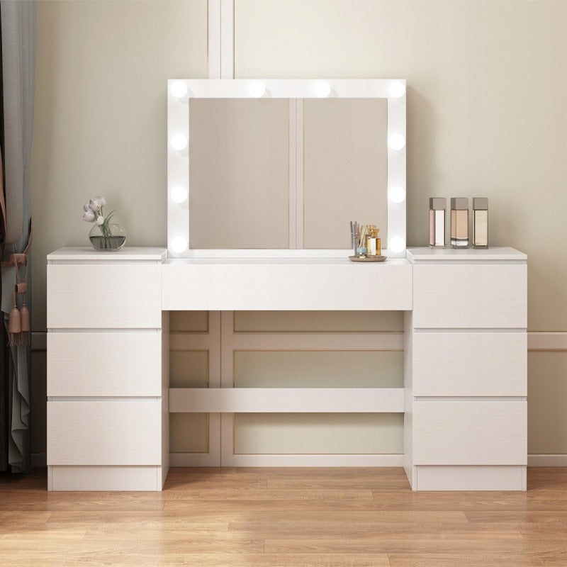 Toaletka z lustrem LED - glamour, biała