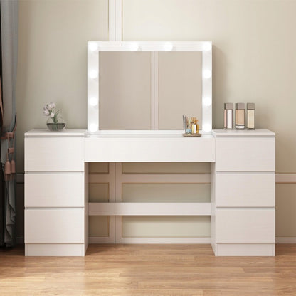 Toaletka z lustrem LED - glamour, biała