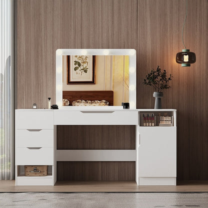 Toaletka do makijażu biała z lustrem LED - 153,5 cm