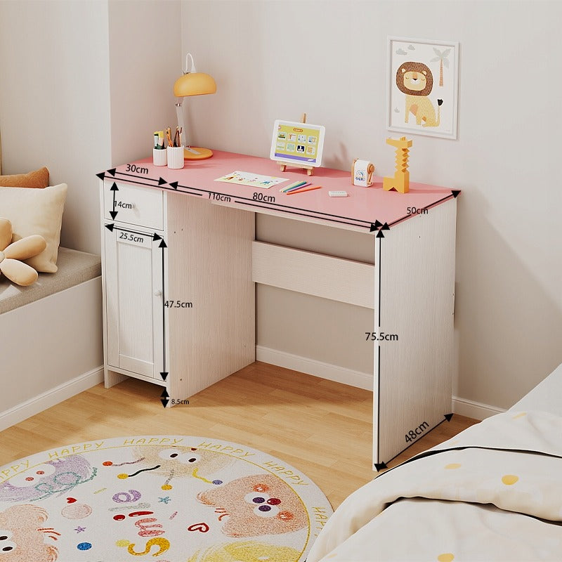 Biurko białe z szufladą szafką dla dziewczyny z różowym blatem loft 110 cm