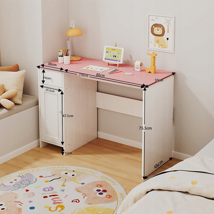 Biurko białe z szufladą szafką dla dziewczyny z różowym blatem loft 110 cm