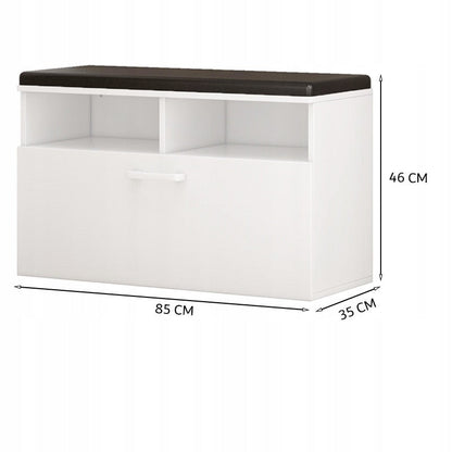 Biała szafka na buty z siedziskiem i schowkiem – elegancka i funkcjonalna