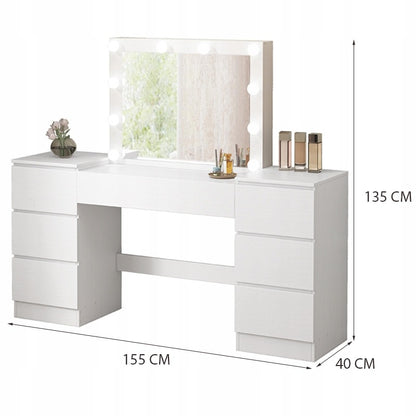 Toaletka z lustrem LED - glamour, biała