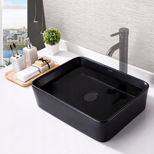 Umywalka nablatowa ceramiczna matowa czarna stawiana 48x36,5 cm prostokątna
