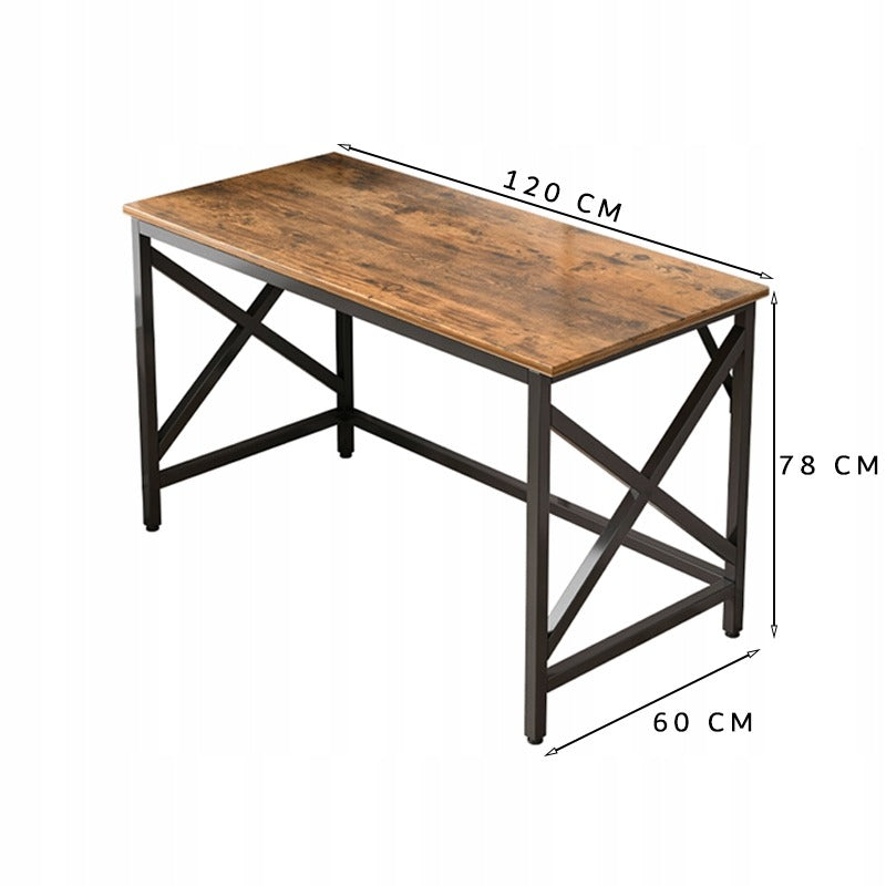 Biurko komputerowe industrialne stolik rustykalny brąz metalowa rama loft