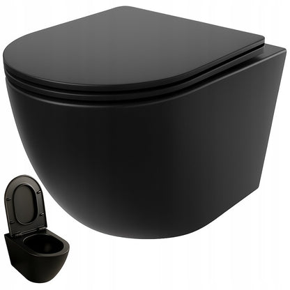 Miska WC czarna rimless deska wolnoopadająca, 49 × 36 × 33 cm
