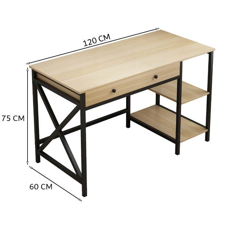Biurko 120x60 cm Jasny Dąb Loft MDF Metalowa Czarna Rama Nowoczesne