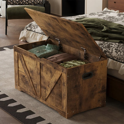 Drewniana skrzynia przechowywania schowek organizer ława brąz loft 100 cm