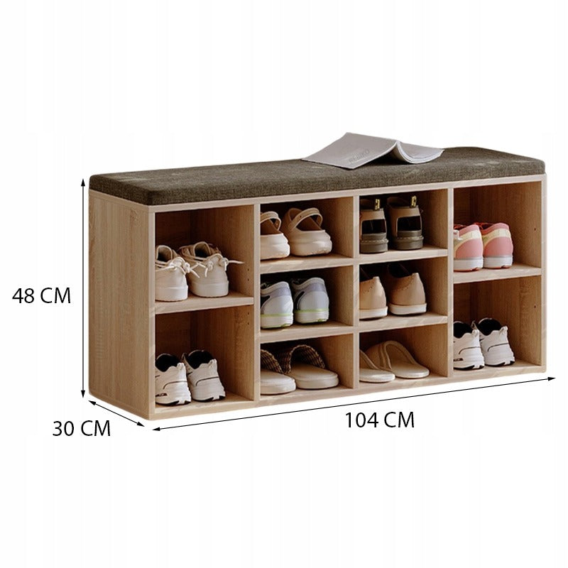 Szafka na Buty z Siedziskiem i Poduszką 104 cm Brązowa Czarna Ławka Loft do Przedpokoju