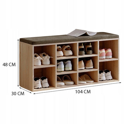 Szafka na Buty z Siedziskiem i Poduszką 104 cm Brązowa Czarna Ławka Loft do Przedpokoju