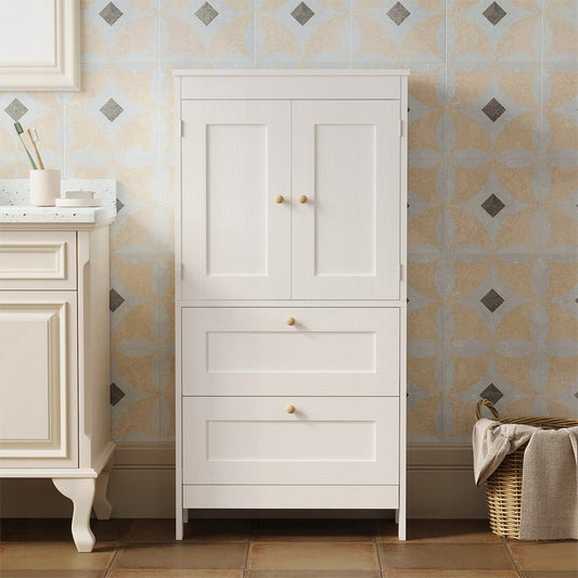 Regał łazienkowy / szafka wolnostojąca – biała – 120 cm – 2 szuflady + drzwiczki – styl loft