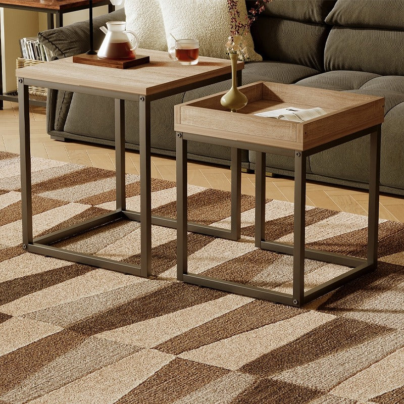 Stolik kawowy ława stół zestaw stolików 2w1 loft industrialny jasny brąz