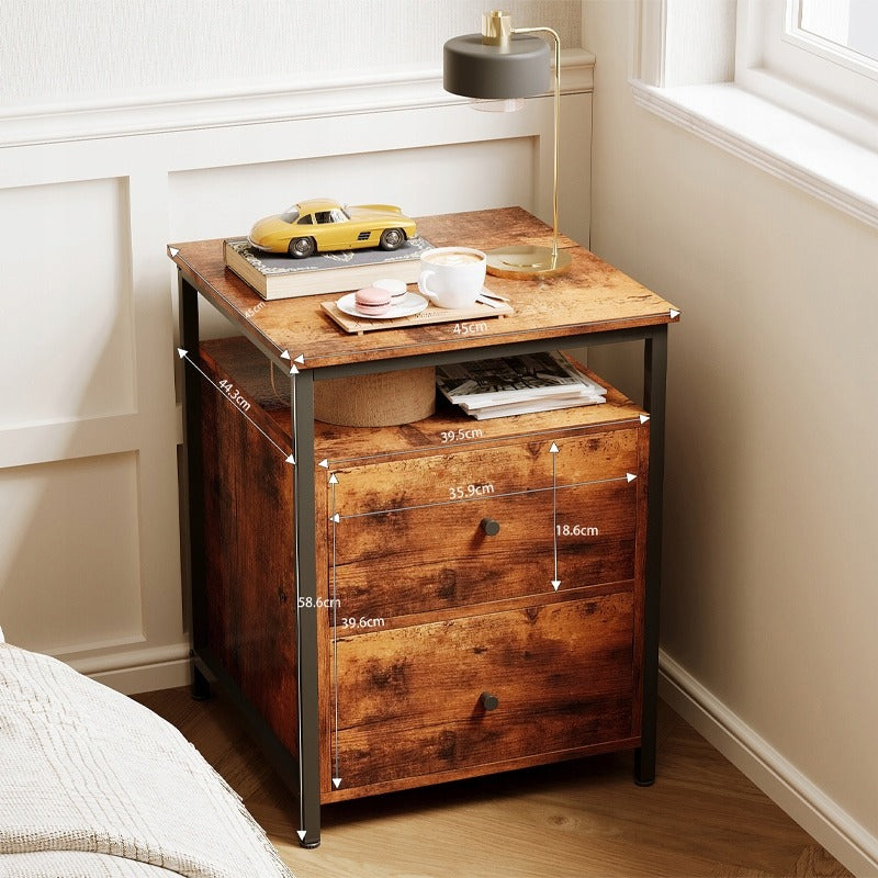 Szafka nocna / stolik do sypialni I salonu – loft, brąz rustykalny retro