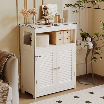 Komoda łazienkowa z półką – 2 drzwi – styl skandynawski / loft – biała