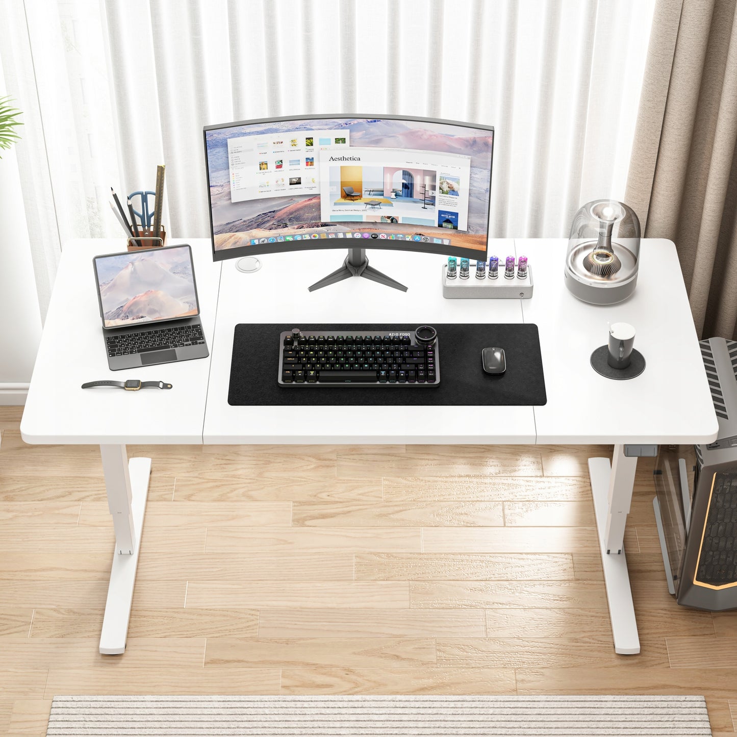 Biurko Elektryczne Podnoszone Białe 160x80 Regulowane Wysokości 72-118 cm