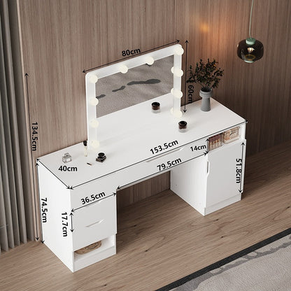 Toaletka do makijażu biała z lustrem LED - 153,5 cm