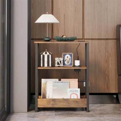 Regał do salonu półka z wejściem usb na książki brąz loft pojemna szafka