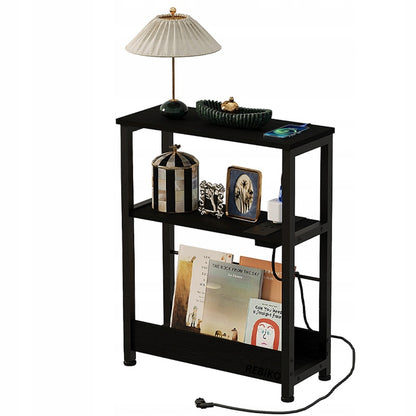 Szafka nocna stolik nocny do sypialni loft czarny z listwą zasilającą 45 cm