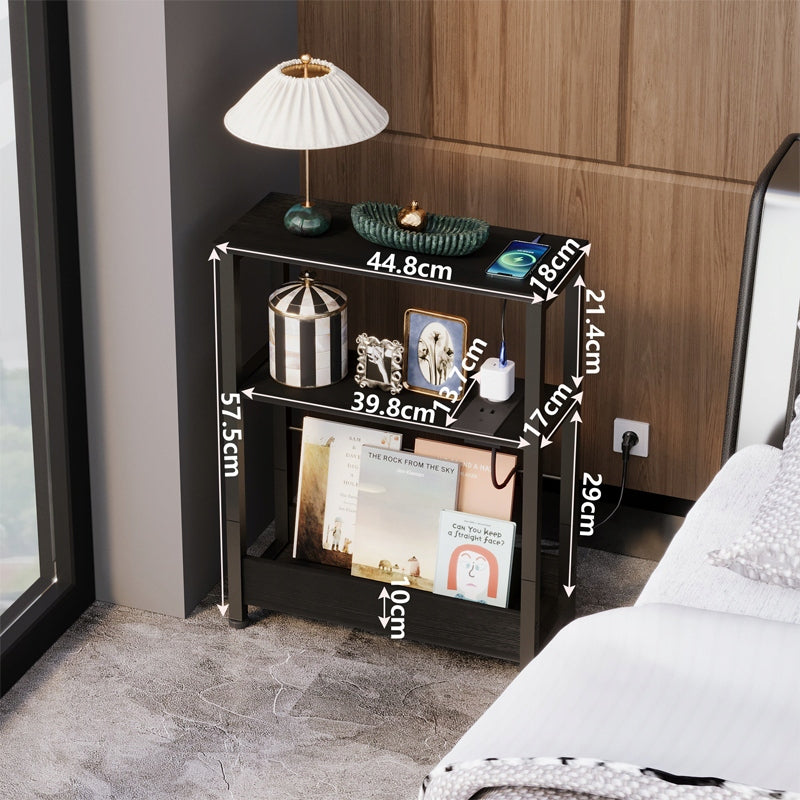 Szafka nocna stolik nocny do sypialni loft czarny z listwą zasilającą 45 cm