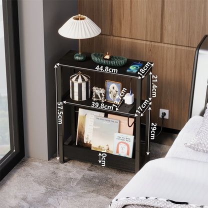 Szafka nocna stolik nocny do sypialni loft czarny z listwą zasilającą 45 cm