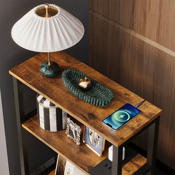 Regał do salonu półka z wejściem usb na książki brąz loft pojemna szafka