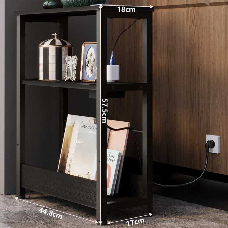 Szafka nocna stolik nocny do sypialni loft czarny z listwą zasilającą 45 cm