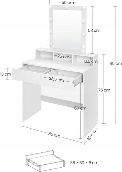 Toaletka kosmetyczna z lustrem LED – 80 cm