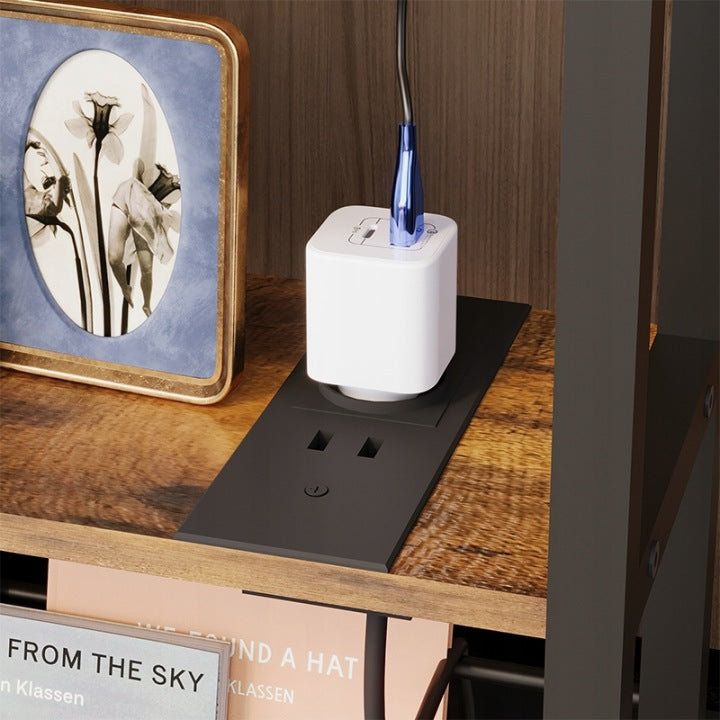 Regał do salonu półka z wejściem usb na książki brąz loft pojemna szafka