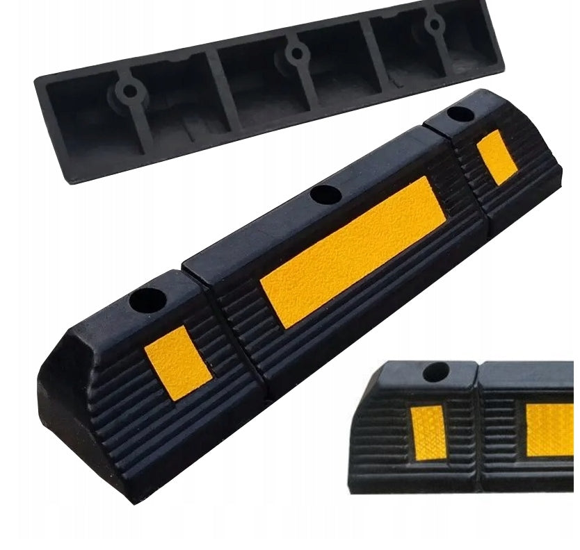 Ogranicznik koła do parkingu – 59 cm, z żółtą taśmą odblaskową (zestaw 2 sztuk)