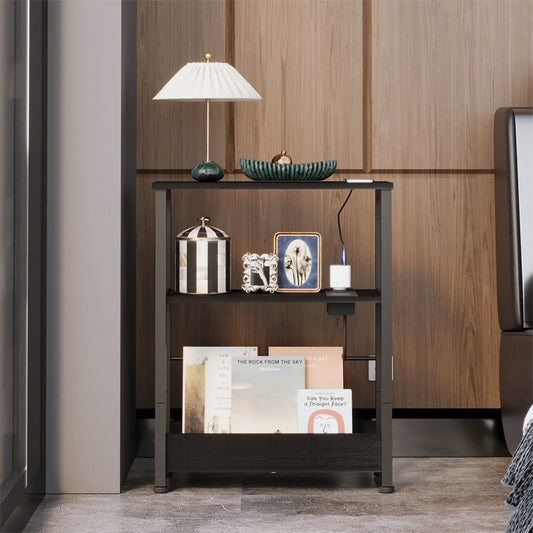 Szafka nocna stolik nocny do sypialni loft czarny z listwą zasilającą 45 cm