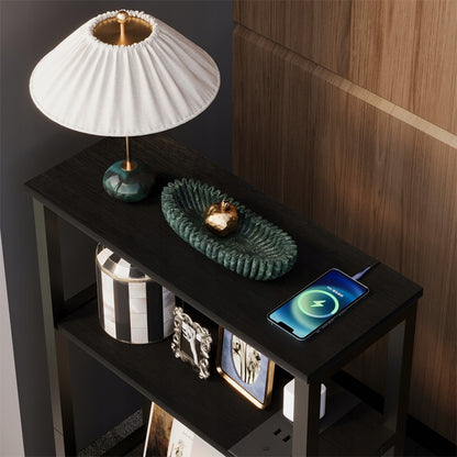 Szafka nocna stolik nocny do sypialni loft czarny z listwą zasilającą 45 cm